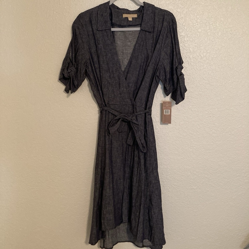 Hope & Harlow Blue Denim Dress, Size 12, NWT, Fabric Belt, Tie Sleeves